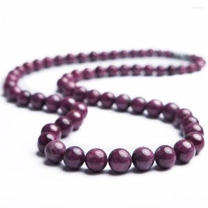 Catene 5-12mm Genuine Rose Red Natural Ruby Gemstone Crystal Round Bead Collane a catena lunga Donna Donna