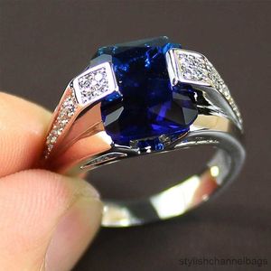 Кольца Band Rings Luxury Deep Blue Solitaire Rings для женщин обручальный свадебный свадебный женский кольцо подарок на кольцо безвремесных классических украшений