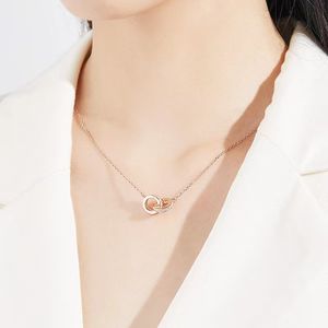 Luxury Fashion Necklace Designer Jewelry Party 925 Silver Double Rings Diamond Pendant Rose Gold Necklaces for Women Fancy Dress Long Chain Jewellery Gift