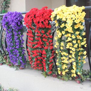 Decorative Flowers Artificial Violet Hanging Garland Wedding Party Decor Wall Hang Silk Fake Flower Basket Home Garden Decoration Outdoor