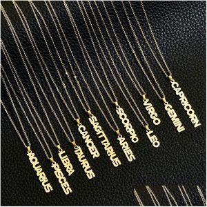 Pendant Necklaces Stainless Steel Star Zodiac Sign 12 Constellation Necklace Women Gold Chain Men Jewelry Gift Drop Delivery Pendants Dhtjd