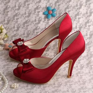 ارتداء أحذية Wedopus Wine Red High Heel Party for Women Peep Toe Bowtie Platfor