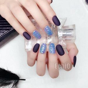 False Nails Chrome Magic Sell Color Fake Nail 28pcs/set Acrylic Full Cover Dark Purple Matte Round Art For Fashion Girls