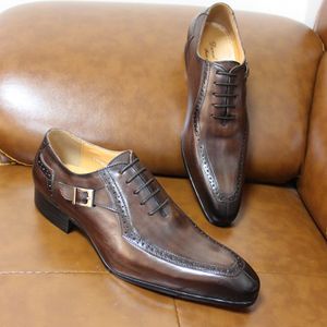 Oryginalne buty z krowiego skóry biznesowe zwykłe brytyjskie męskie koronki w górę Derby jasne formalne Oxford ręcznie robiony czarny duży rozmiar głębokiego koloru