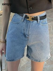 Shorts femininos de jeans Circyy shorts para mulheres azuis de cintura alta A-line Casual confortável short shorts Spring Fashion Bockets Streetwear 230515