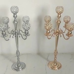 5 Arm Gold Tall Candelabra Wedding Table Centerpiece Decor Metal Pillar Candle Holder flower vase Centerpiece Wedding imake894