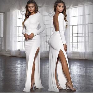 Casual Kleider Frauen Sexy Backless Split Langarm Maxi Schlitz Kleid Mädchen Clubwear Party Tragen Vestidos Hohe Taille Bodenlangen mantel