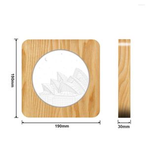 Night Lights Sydney Opera House Famous Building 3D LED Arylic Wooden Lamp Table Light Switch Control Carving For Friends Fan Gift