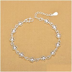 Charm Bracelets Sier Fashion Small Flower Hollow Plum Frosted Bead Bracelet Fine Jewelry Drop Delivery Dhgarden Dhhkq