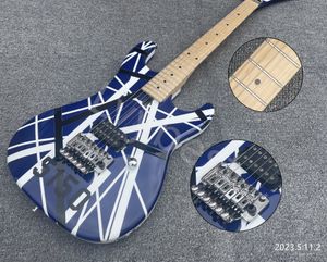 Elektrisk gitarrblå solid grundfärg Vit och svarta remsor Black Open Pole Single Bridge Pickup Floyd Rose Style Tremolo Mapl