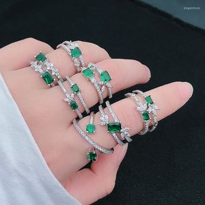 Cluster Rings Women's 925 Silver Emerald Cross Wrap Open Ring Engagement Wedding Gift Jewelry Partihandel