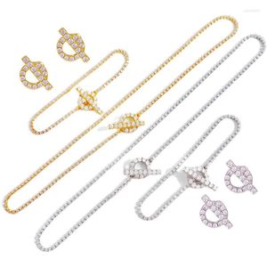 Collana Orecchini Set Moda di alta qualità Micro Mosaico Zircone Maiale Naso Anello Bracciale Set di gioielli per le donne Festa di nozze