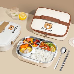 Bento Boxes 304 Lunch Box in acciaio inossidabile per adulti Kids School Office Microwavable Bento Box con sacchetti isolati Contenitori per alimenti 230515