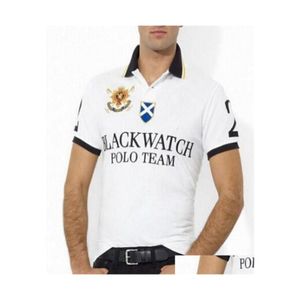 Мужские поло Американский дизайн Мужская рубашка Черные часы Мода Camisa S Slim Fit с коротким рукавом Большая лошадь Повседневные мужские футболки Белые капли Deliv Otrr5