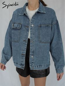 レディースジャケットsyiwidii女性用服用特大のジーンズコート韓国コート春の夏のジャケット春の青いアウトウェア230515