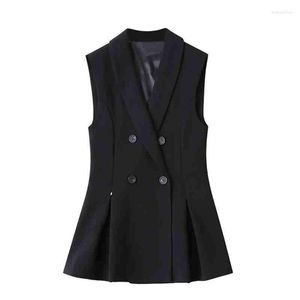 Women's Vests 2023 Spring Autumn Women Elegant Office Vest Lady V-neck Double Breasted Waistcoat Female Causal Slim Sleeveless M312