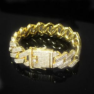 Iced Men's Chunky Chain Armband 20mm Alloy 3 Rows Crystal Cuban Armband Hip Hop Jewelry Party Gift