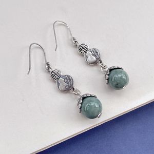 Dangle Earrings Elegant 925 Sterling Silver Jade Long Hanging Jewelry 2023 Vintage Round Bead Gourd Piercing