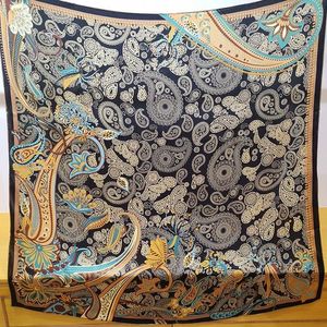 Scarves High-end Elegant Women's Classic Cashew Flower Color Print Quality Silk Hand-rolled Edge Versatile Large Square Scarf Shawl
