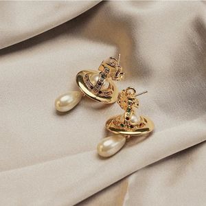 Design Planet Anhänger Saturn Pearl Stud Light Style Damen -Ohrringe Liebe mit Original Jewel Box 2024 Neue Mode