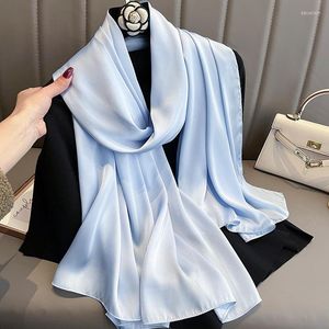 Schals 2023 Frauen Seidenschal 180/90 cm Plain Solid Candy Farbe Weiche Hijab Weibliche Hals Krawatte Haar Hand Tücher Wraps Wirst Kopftuch