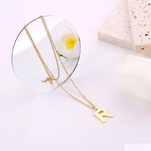 Pendant Necklaces Initials Letter Name Necklace For Women Men Gold Color Square Alphabet Charm Box Link Chain Couple Jewelry Drop De Dhh4B