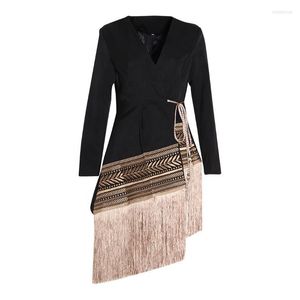 Women's Jackets Embroidery Long Sleeve Tassel Patchwork Asymmetrical Blazers Female Autumn Jacket Women