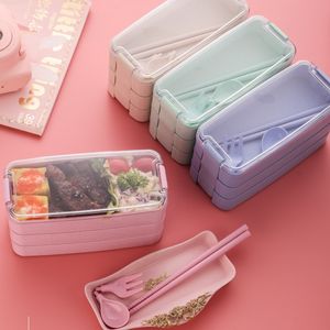 Bento Boxes Lunch Box di grano a tre strati 900ml Lunch Box per microonde Paglia di grano Stoviglie Studenti Ufficio Bento box portatile in plastica 230515