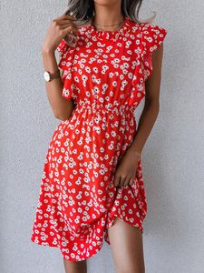 Повседневные платья летние рукавов цветочные миди-шифоновые платья Женские рюши