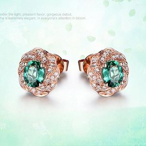 Stud Earrings Emerald Gemstones Green Crystal Zircon Diamonds For Women Rose Gold Tone Jewelry Bijoux Gifts Fashion Accessories