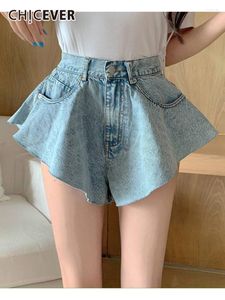 Shorts femininos chicever jeans de cor pura para fêmea na cintura alta solta larga pernas largas femininas curtas de rua curta de moda