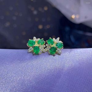 Orecchini a bottone Eleganti stelle carine Talonpaw Natural Green Emerald Gemstone S925 Silver Girl Gift Fine Jewelry