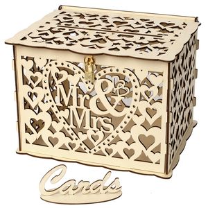 Other Event Party Supplies Wedding Card Boxes Wooden Box Wedding Decoration Supplies DIY Couple Deer Bird Flower Pattern Grid Invitation Gift Business Card 230515