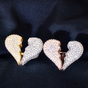 Unisex Men Women Fashion Rings Bling CZ Iced Out Heart Ring for Men Women Hip Hop Fashion Jewelry Nice Gift Size 7-10