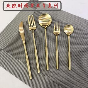 Dinnerware Sets 5PCS Golden Western Tableware Steak Knife And Fork Web Celebrity Spoon Household Stainless Steel