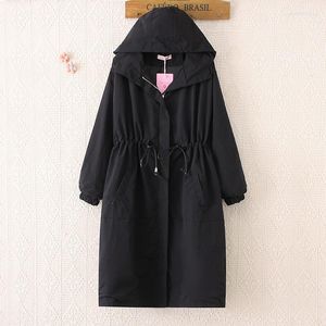 Women's Trench Coats 2023 Autumn And Winter Ladies Windbreaker Jacket Black Hooded Long Large Size Casual Loose Coat