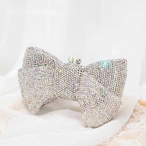 Shoulder Bags Women Luxury Bow Crystal Evening Clutch Bag Designer Party Wedding Boutique Novelty Kawaii Rhinestone Metal Purses High Quality 230426