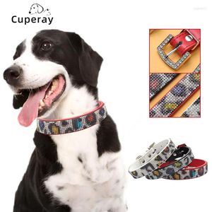 Dog Collars Crystal Rhinestone Pet Collar Leather Leopard Pattern With Metal Buckle Head Strong & Durable For Small To Medium