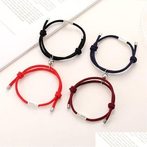 Bracelets de charme Bracelete de ímã Casal casal feita à mão corda ajustável correspondente a braslet infinito par de amor Lucky Red Brazalete Drop de dhkjv