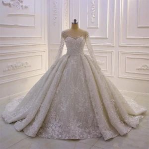 Düğün Balo Elbise Elbiseler Mücevher Boyun Boncuklu Uzun Kollu Dantel Gelin Gowns Vintage Plus Boyutu De Soiree 2023 S