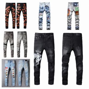 Повседневные джинсы брюки Amirs Streetwear Black Fit Men Осень Масулина Тренди Танди Клуб Скинни Турсеров Мужские Дизайнерские брюки.