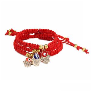Charm Bracelets Evil Turkish Eye Hamsa Hand Braided Red Thread String Bracelet For Women Men Lucky Rope Adjustable Friendship Jewelr Dhvdg