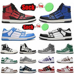 2023 designer skel top low for men women Casual shoes bones hi leather sneakers luxury skeleton blue red black green gray pink couple casual mens wome z85t#