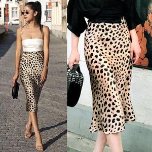 Юбки модные бренд est Женщины миди -юбки леопардовый принт высокий талия
