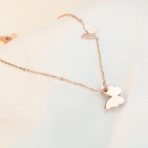 Choker Fashion Women's Jewelry Double Butterfly Pendant & Necklace Clavicle Chain Rose Gold Scrub Stainless Steel 2023 Wholesale