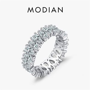 Solitaire Ring Modian Luxury 925 Sterling Silver Droplet Transparent Zircon Sparkling Fork Set Suitable for Women's Wedding Engagement Exquisite Jewelry 230512