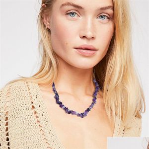 Pendant Necklaces Spring And Summer New Beach Style Special Shaped Crushed Stone Amethyst String Female Clavicle Chain Cryst Dhgarden Dhufb