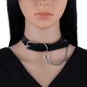 Svart läder spikade choker punk krage kvinnor män kedjor chocker chunky halsband goth smycken metall gotiska emo tillbehör