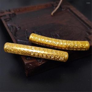 Свободные драгоценные камни Pure 999 24K Желтые золотые женщины 3d Lucky Heart Sutra Long Tube Pendant 1,2-1,3 г