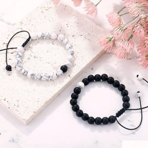 Pärlstav 2st/set flätad strängarmband män natursten yingyang lava pärla armband yoga bangles vän smycken par present set u dhmrb